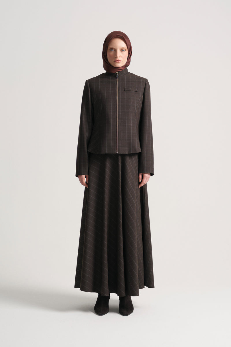 Stand-Collar Zip Jacket - Brown
