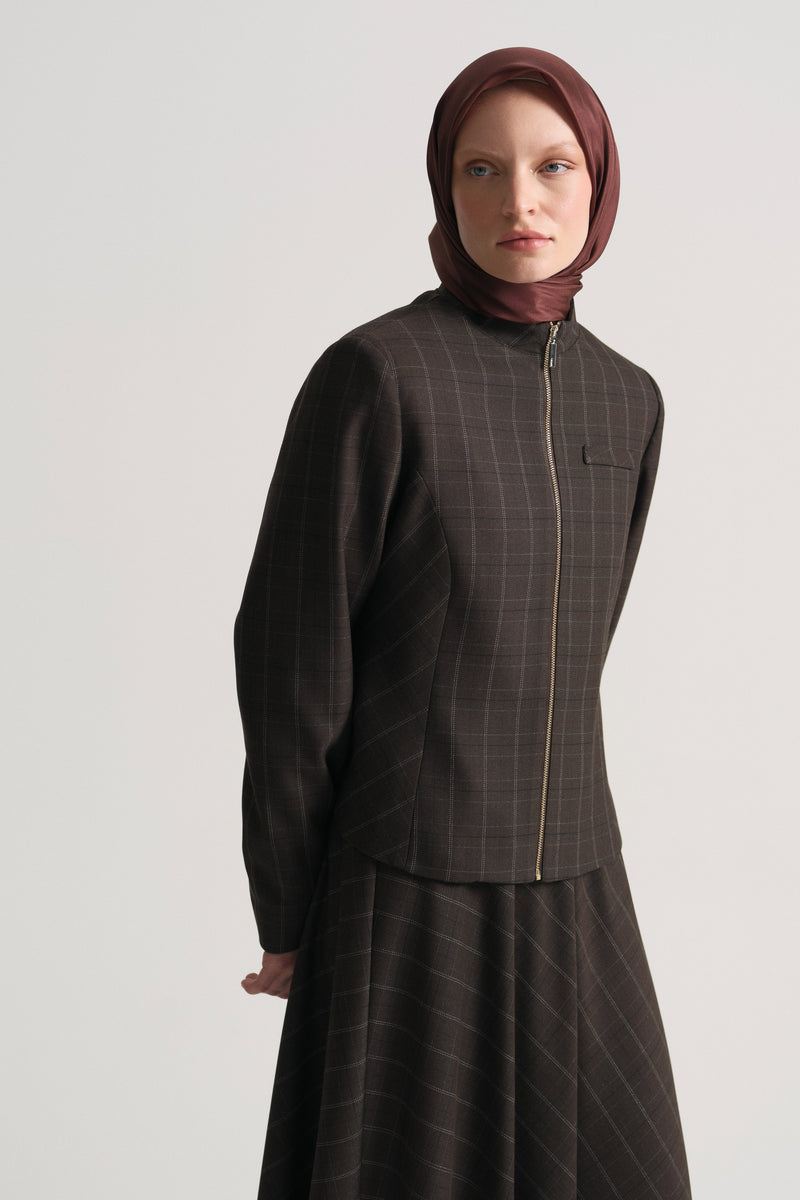 Stand-Collar Zip Jacket - Brown