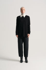 Wool Blend Crewneck Sweater - Black
