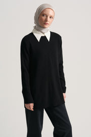 Wool Blend Crewneck Sweater - Black