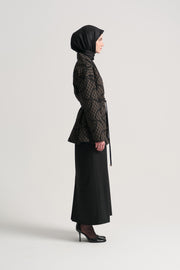 Patterned Kimono with Belt - Black