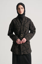 Patterned Kimono with Belt - Black