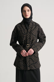 Patterned Kimono with Belt - Black