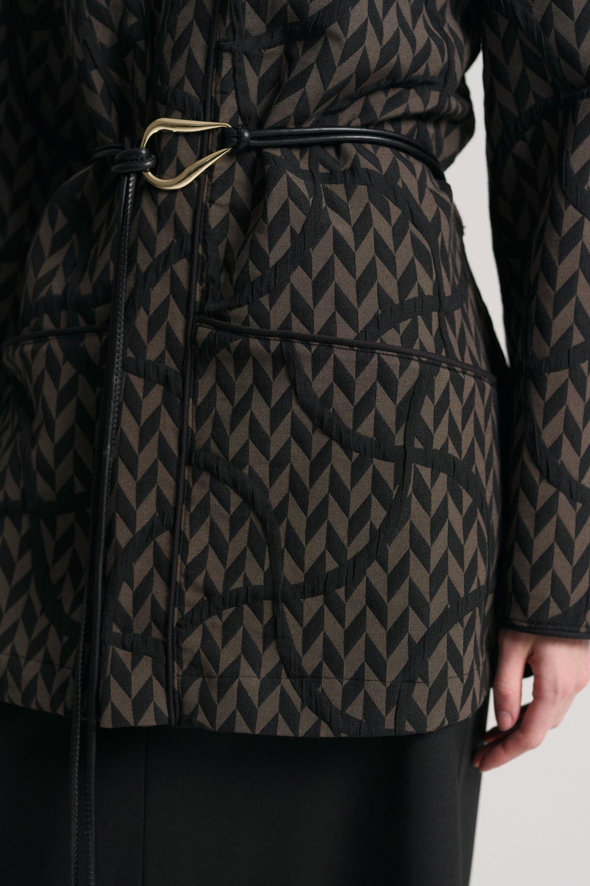 Patterned Kimono with Belt - Black