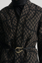 Patterned Kimono with Belt - Black