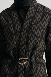 Patterned Kimono with Belt - Black
