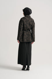 Patterned Kimono with Belt - Black