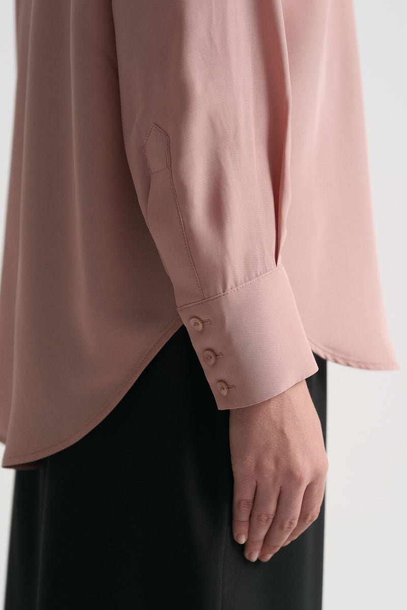 100% Viscose Shirt with Scarf Detail at the Neck - Dusty Rose