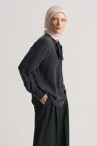 Lyocell Blend Shawl Collar Shirt - Black