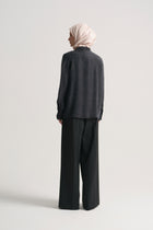 Lyocell Blend Shawl Collar Shirt - Black