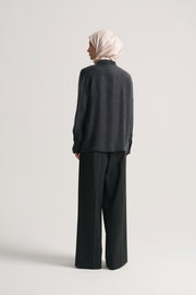 Lyocell Blend Shawl Collar Shirt - Black