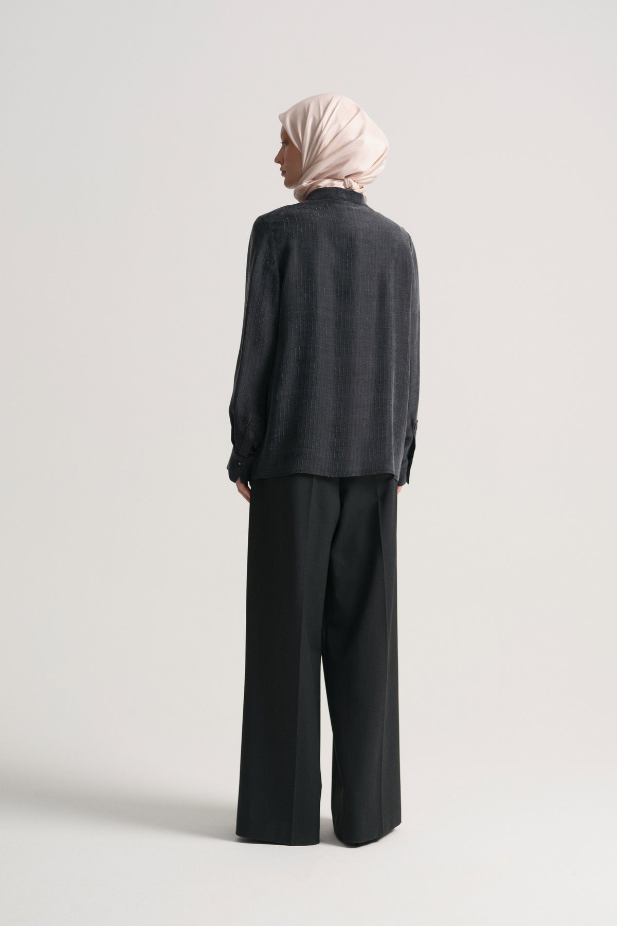 Lyocell Blend Shawl Collar Shirt - Black