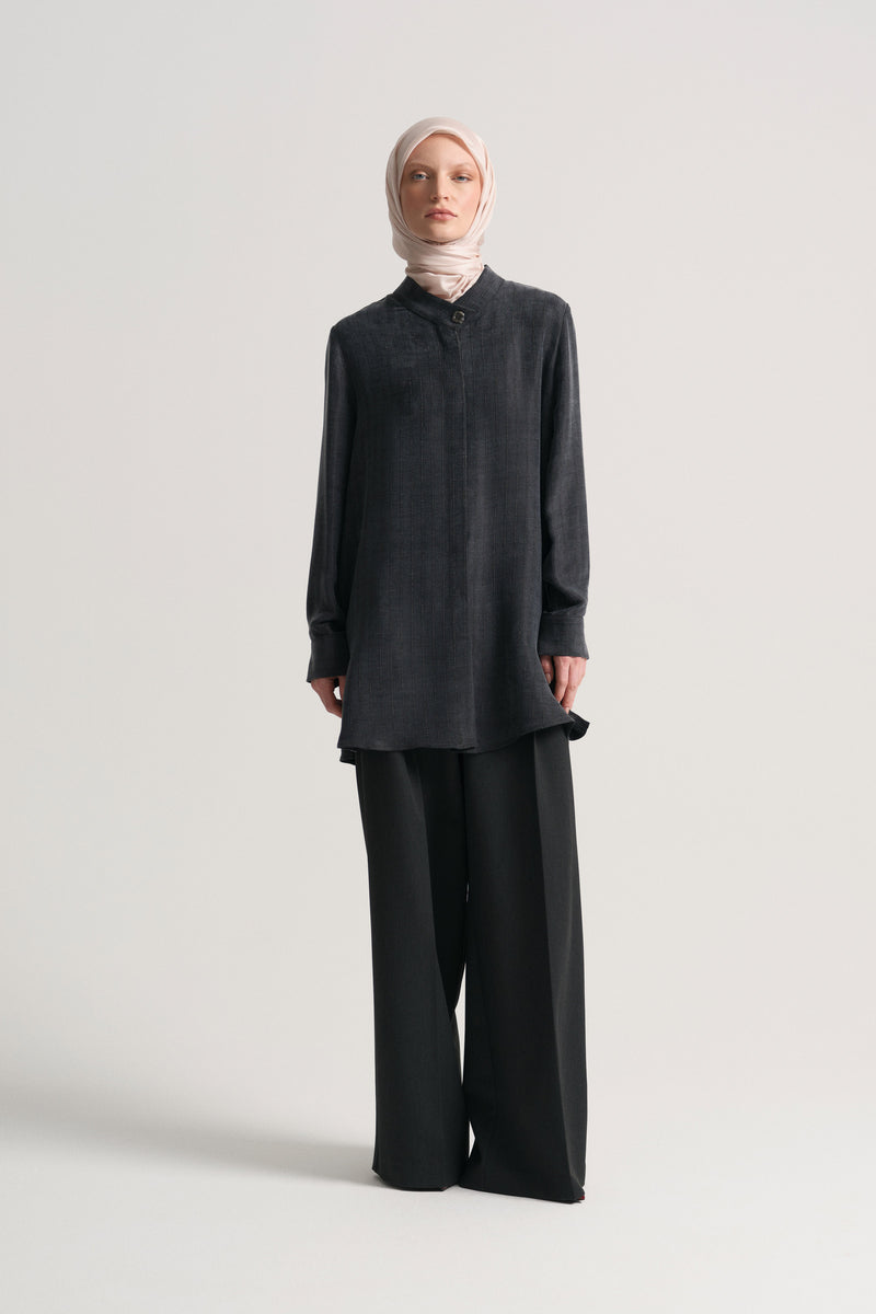 Lyocell Blend Hidden Button Tunic - Black
