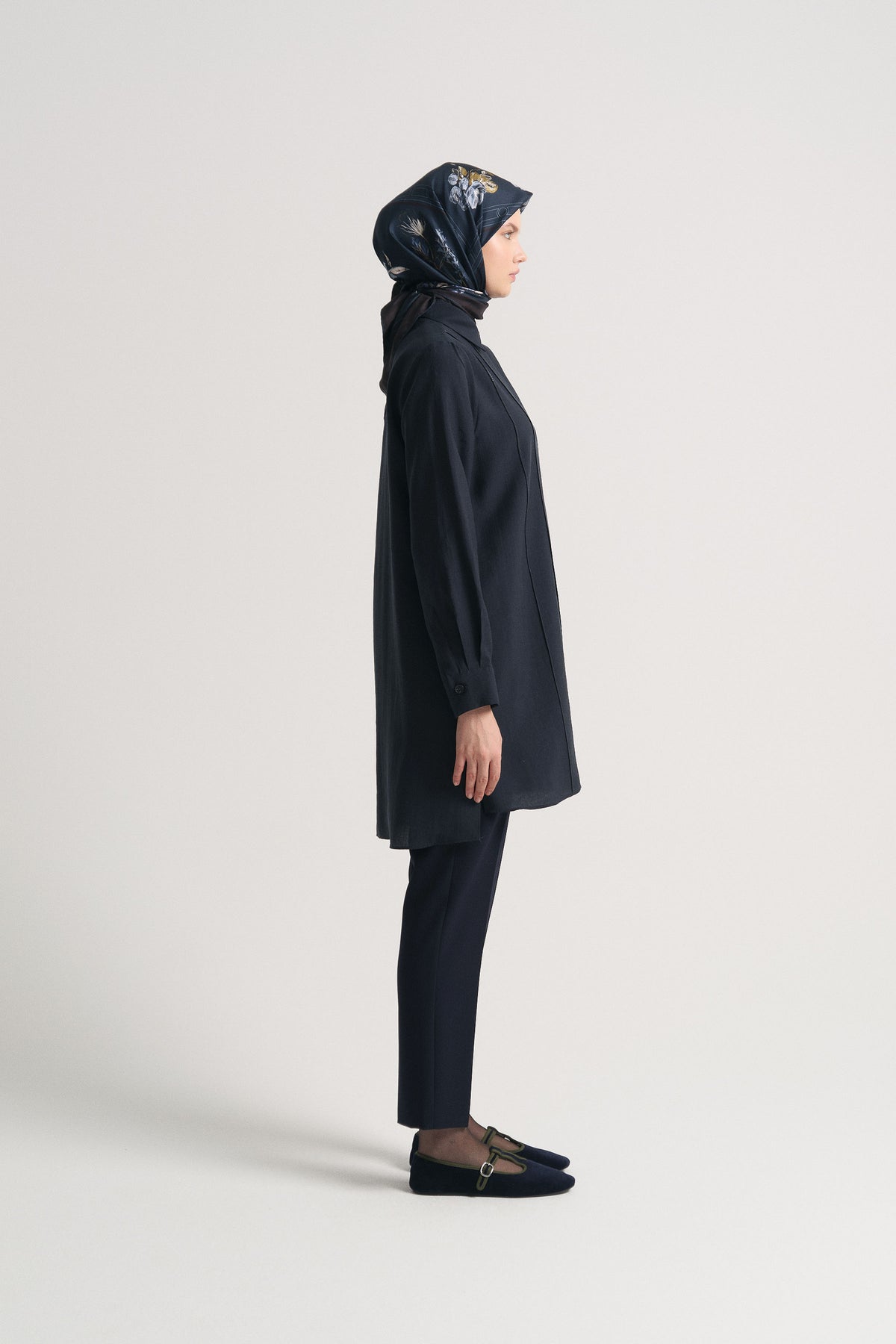 Lyocell Blend Side Slit Tunic - Dark Navy