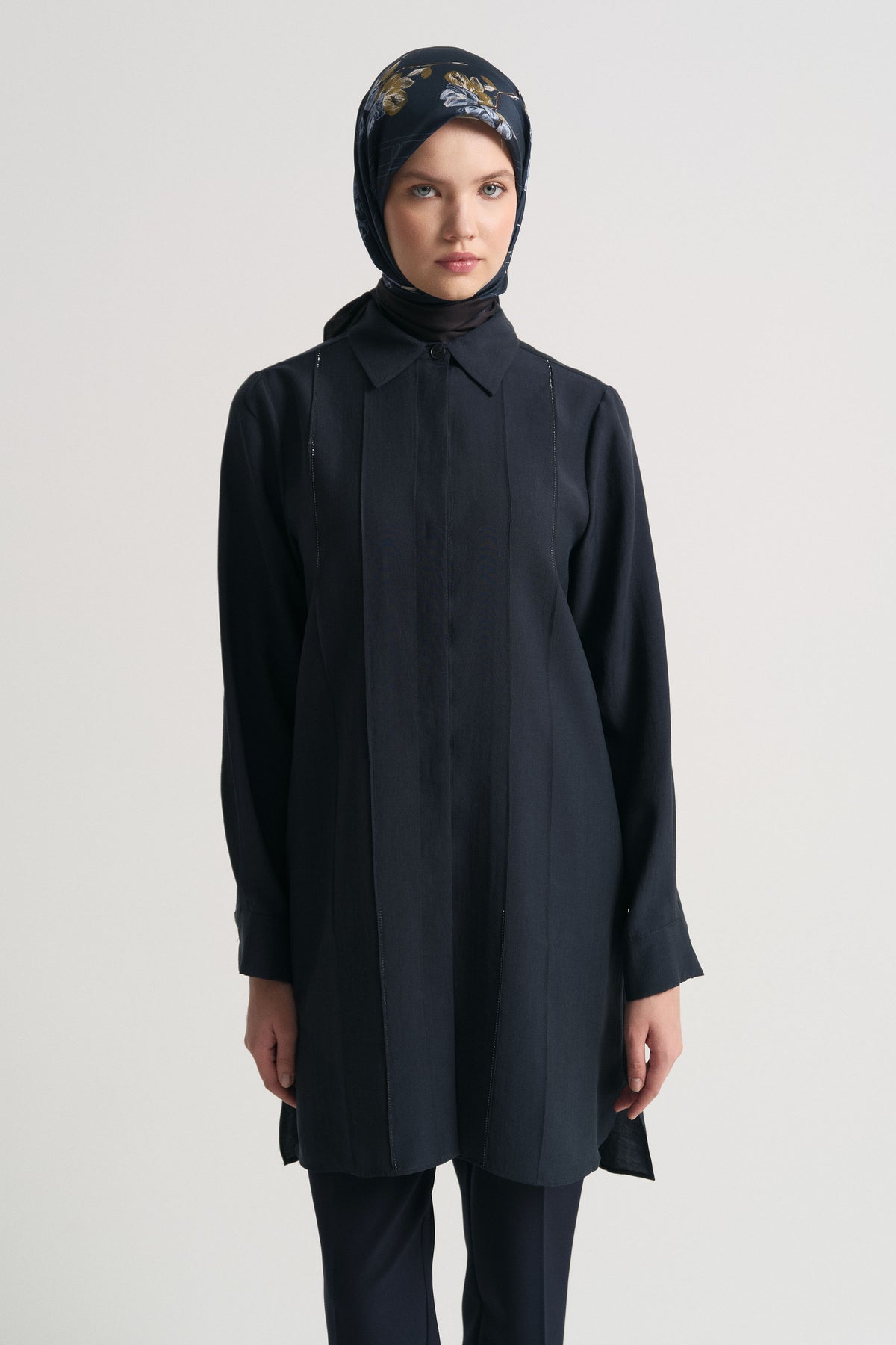 Lyocell Blend Side Slit Tunic - Dark Navy
