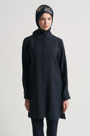 Lyocell Blend Side Slit Tunic - Dark Navy