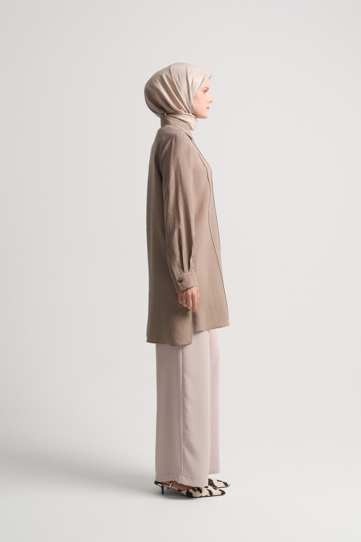 Lyocell Blend Side Slit Tunic - Mink