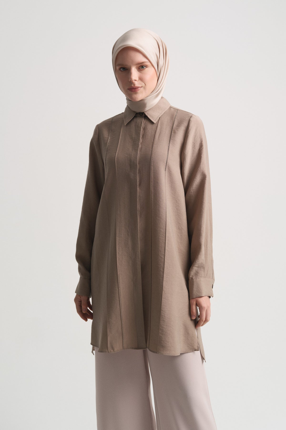 Lyocell Blend Side Slit Tunic - Mink