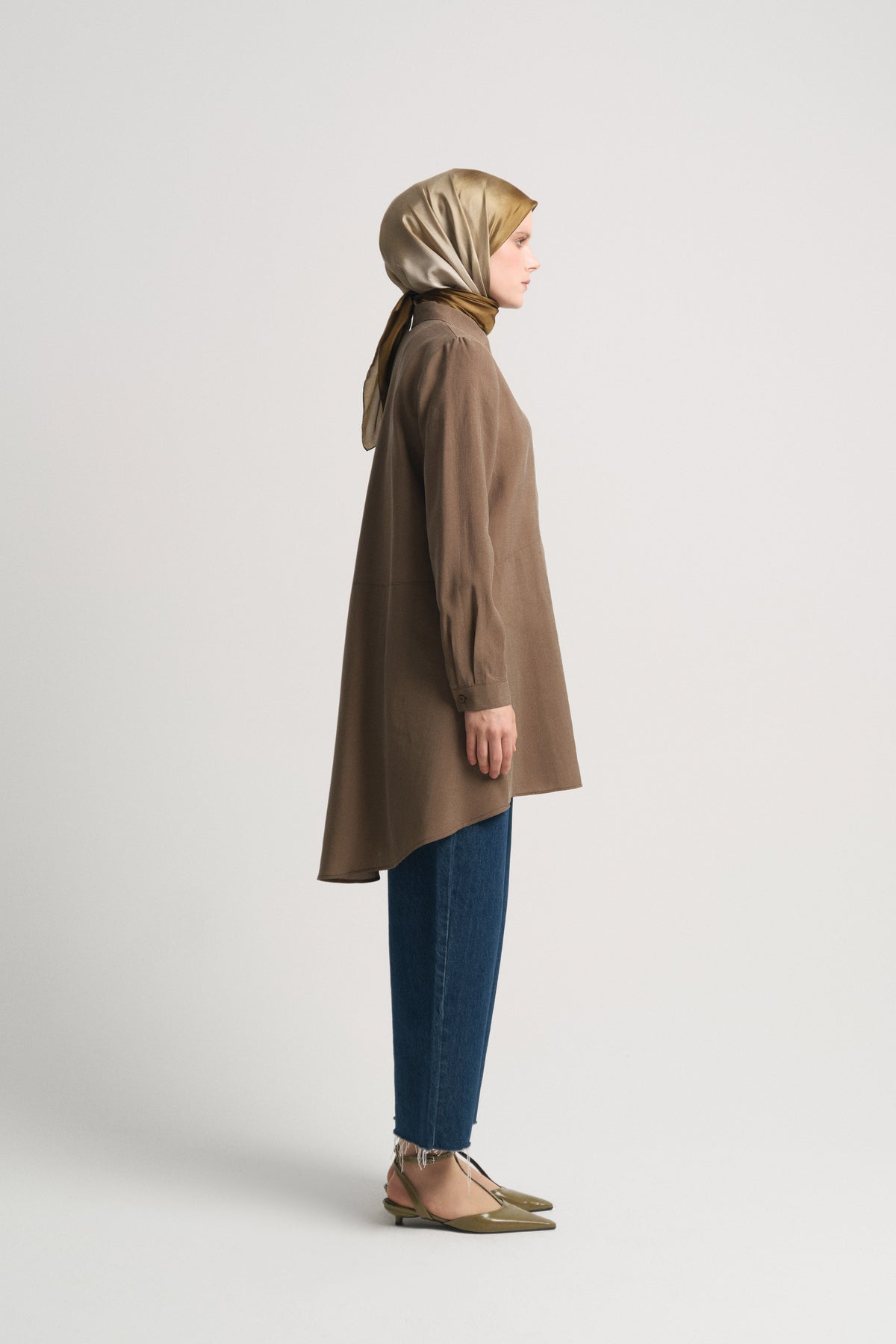 Lyocell Karışım Asimetrik Kesim Tunik - Olive