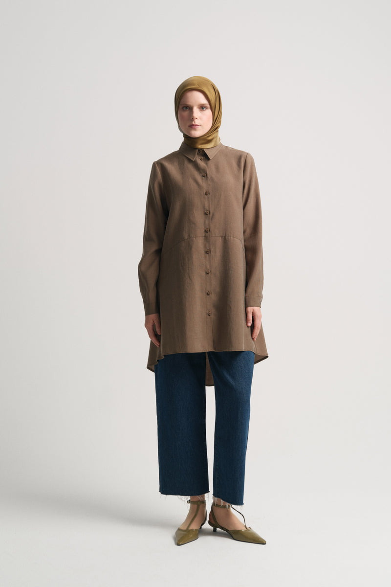 Lyocell Karışım Asimetrik Kesim Tunik - Olive