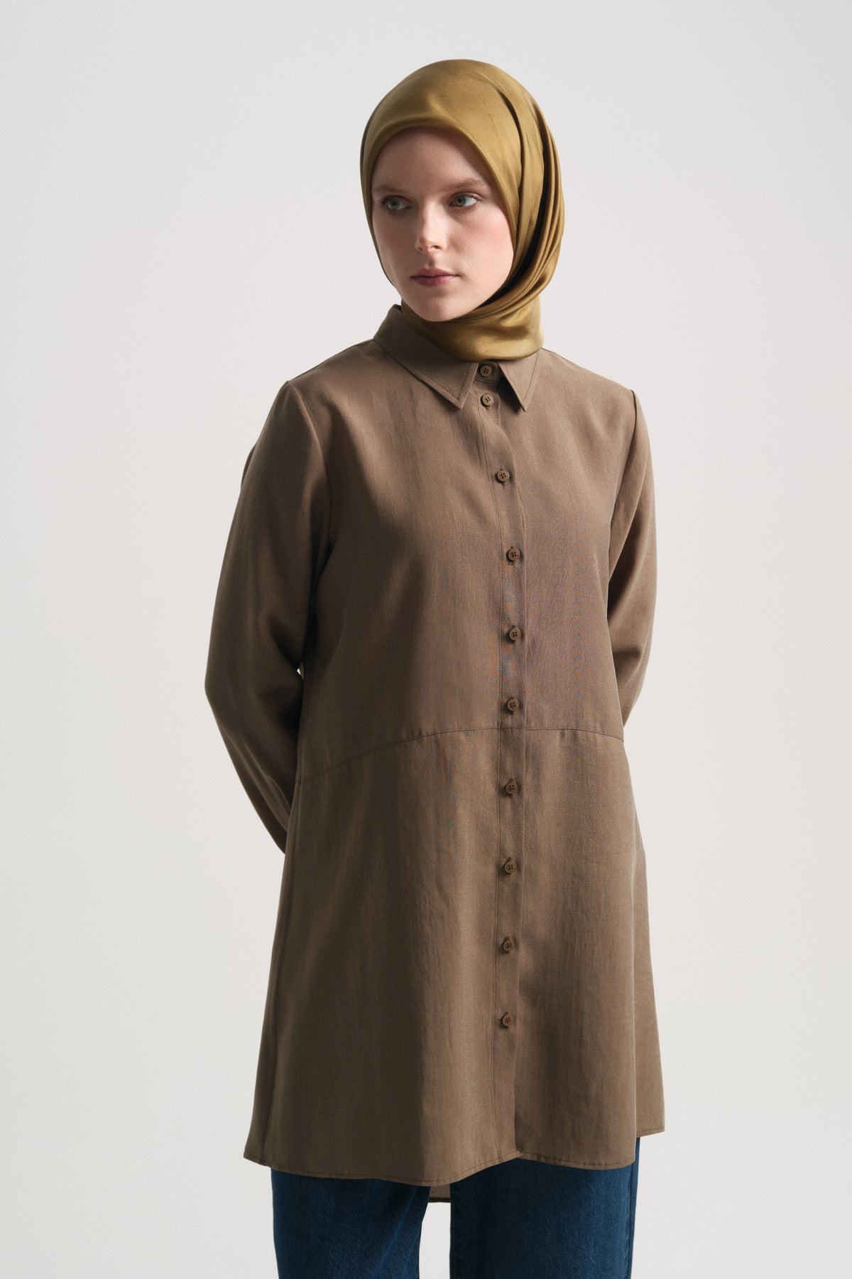 Lyocell Karışım Asimetrik Kesim Tunik - Olive