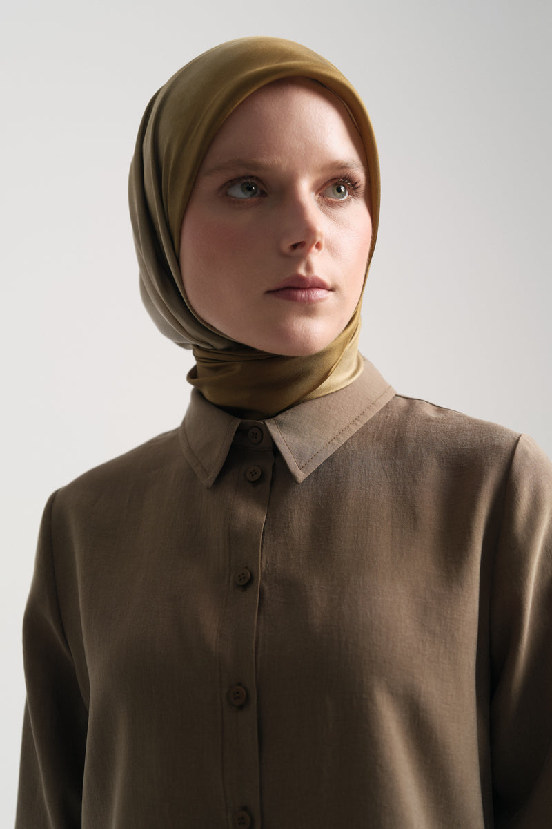 Lyocell Karışım Asimetrik Kesim Tunik - Olive