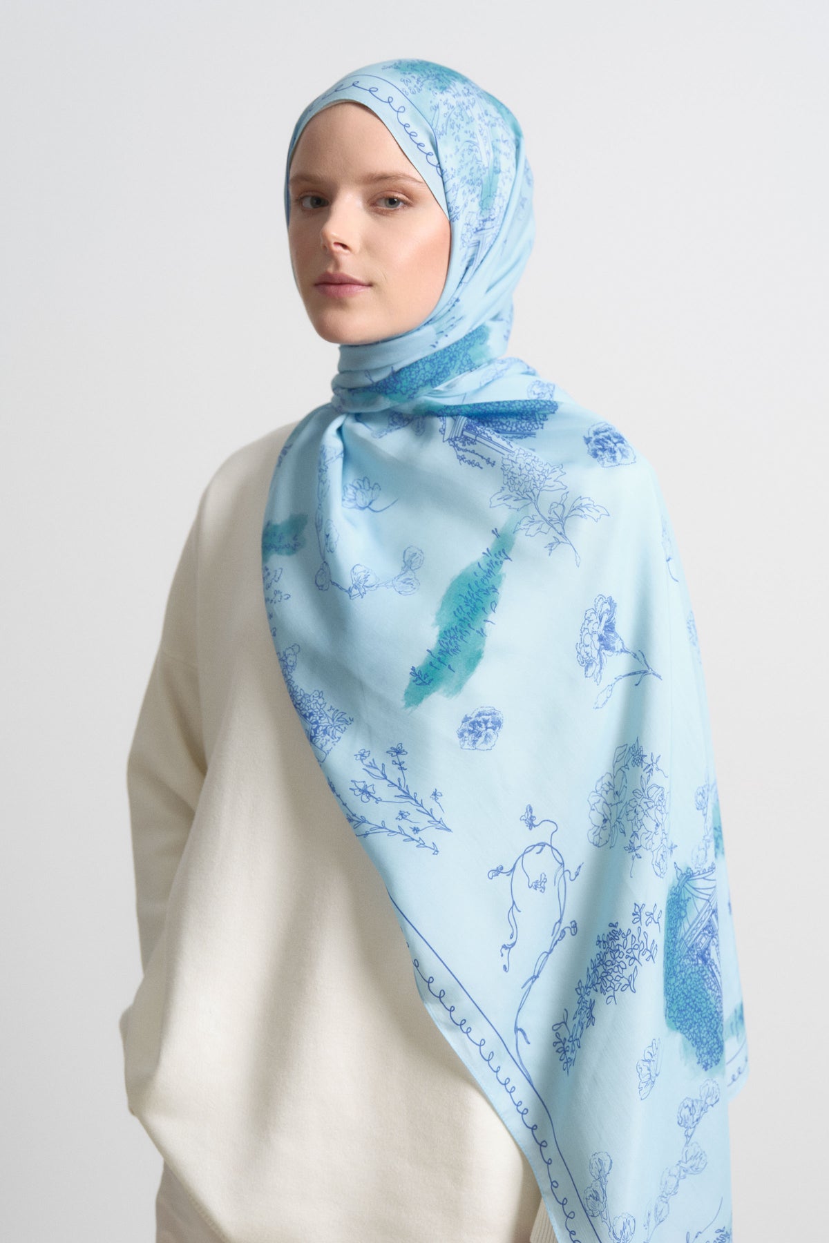 Hayat Viscose Blend Natural Shawl - Light Blue