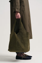 Genuine Suede Leather Tote Bag - Khaki