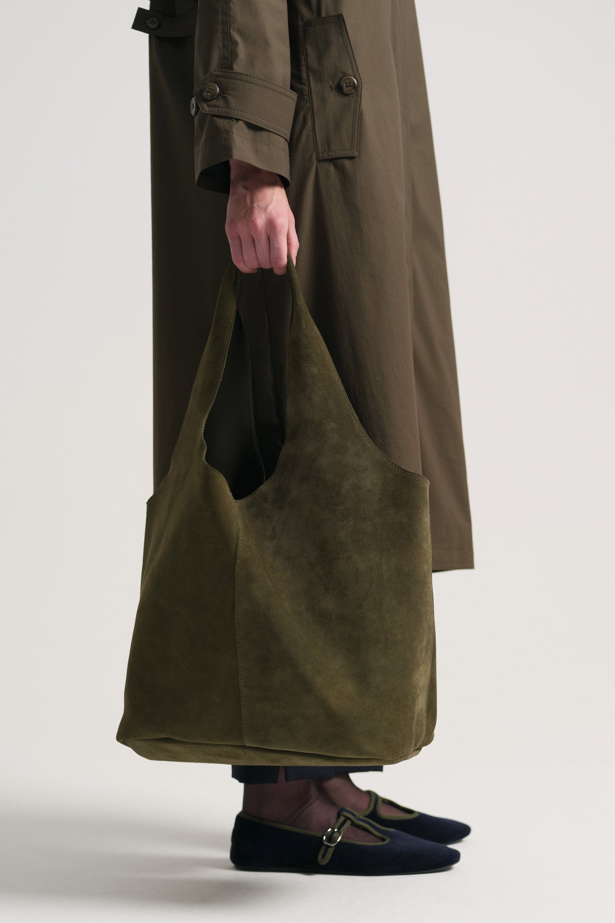 Genuine Suede Leather Tote Bag - Khaki