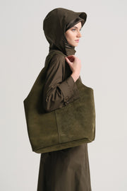 Genuine Suede Leather Tote Bag - Khaki