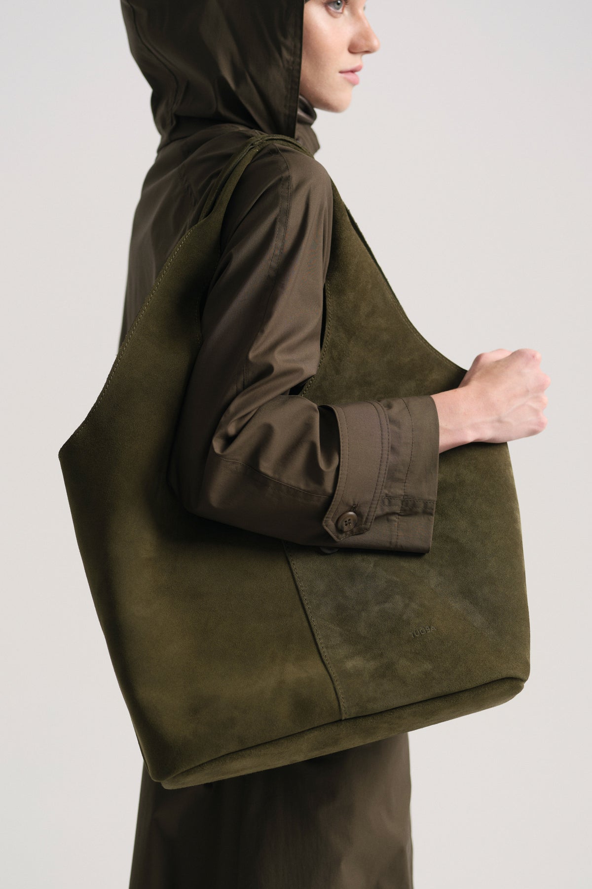 Genuine Suede Leather Tote Bag - Khaki