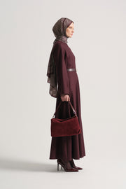 Genuine Suede Leather Shoulder Bag - Burgundy