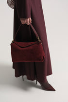 Genuine Suede Leather Shoulder Bag - Burgundy