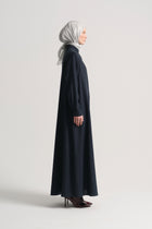 Lyocell Blend Mandarin Collar Abaya - Navy