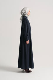 Lyocell Blend Mandarin Collar Abaya - Navy