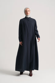 Lyocell Blend Mandarin Collar Abaya - Navy