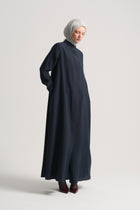 Lyocell Blend Mandarin Collar Abaya - Navy