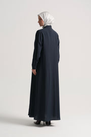 Lyocell Blend Mandarin Collar Abaya - Navy