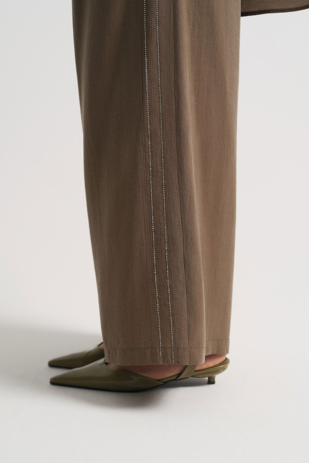 Lyocell Karışımlı Beli Lastikli Pantolon - Olive