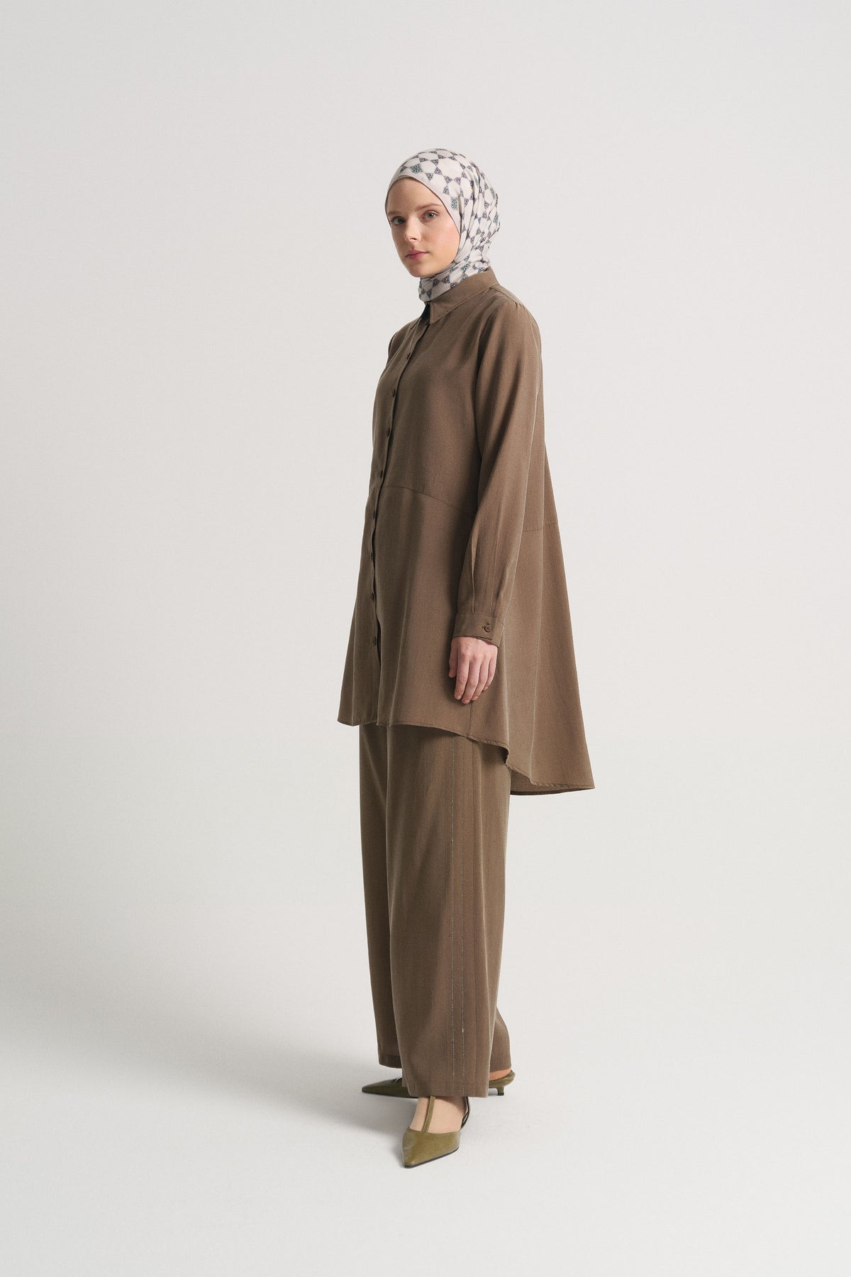 Lyocell Karışımlı Beli Lastikli Pantolon - Olive