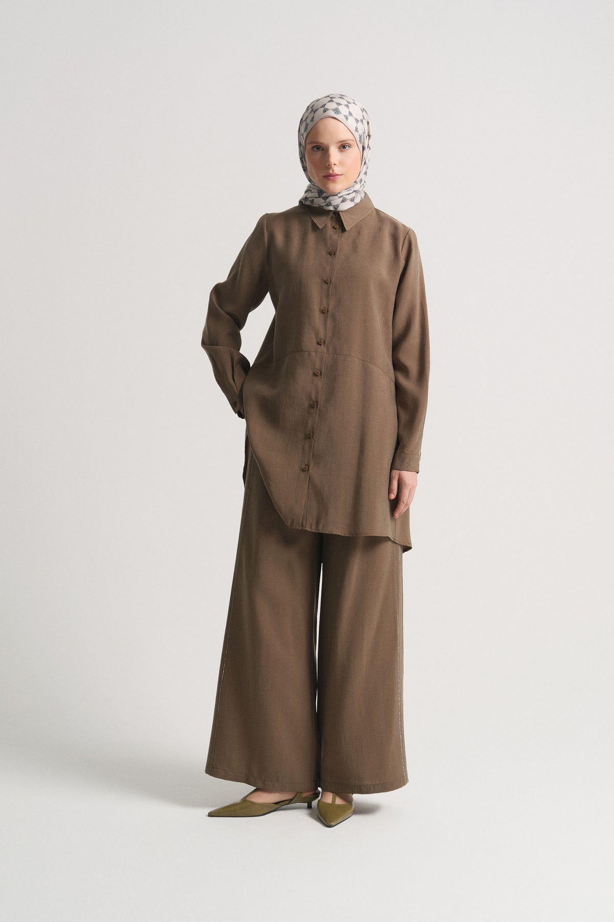Lyocell Karışımlı Beli Lastikli Pantolon - Olive