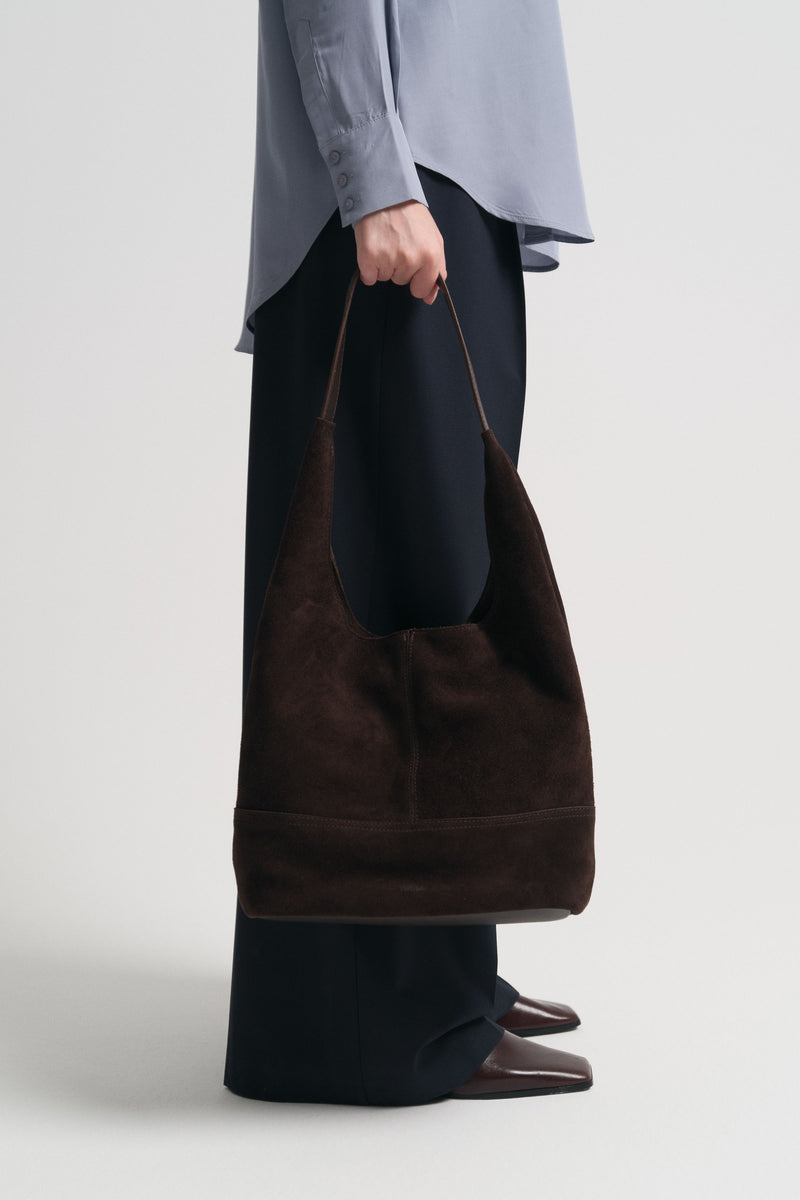 Genuine Suede Leather Soft-Form Bag - Dark Brown
