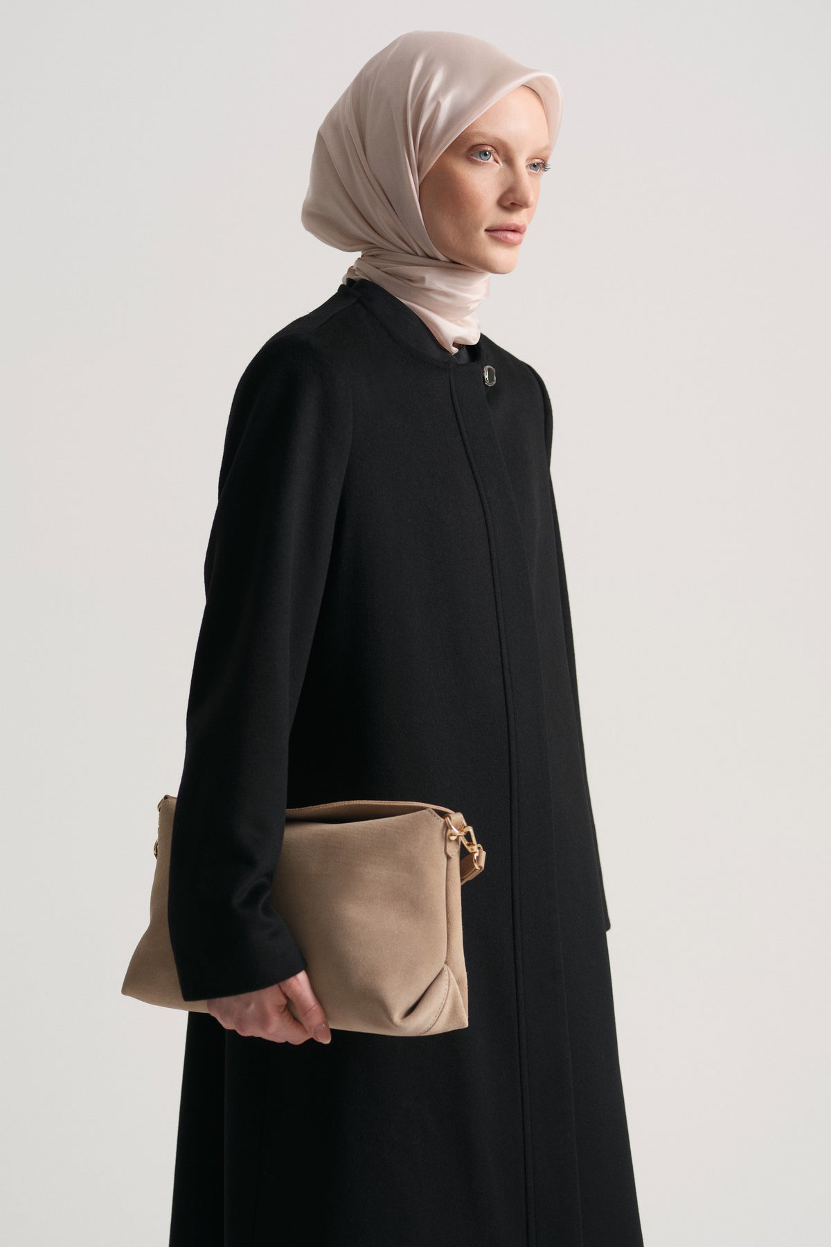 Genuine Suede Leather Shoulder Bag - Dark Beige