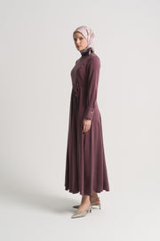 100% Lyocell Flowy Pleated Dress - Burgundy