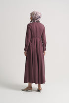 100% Lyocell Flowy Pleated Dress - Burgundy