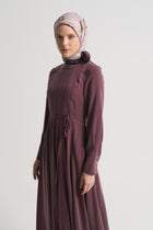 100% Lyocell Flowy Pleated Dress - Burgundy
