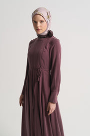 100% Lyocell Flowy Pleated Dress - Burgundy