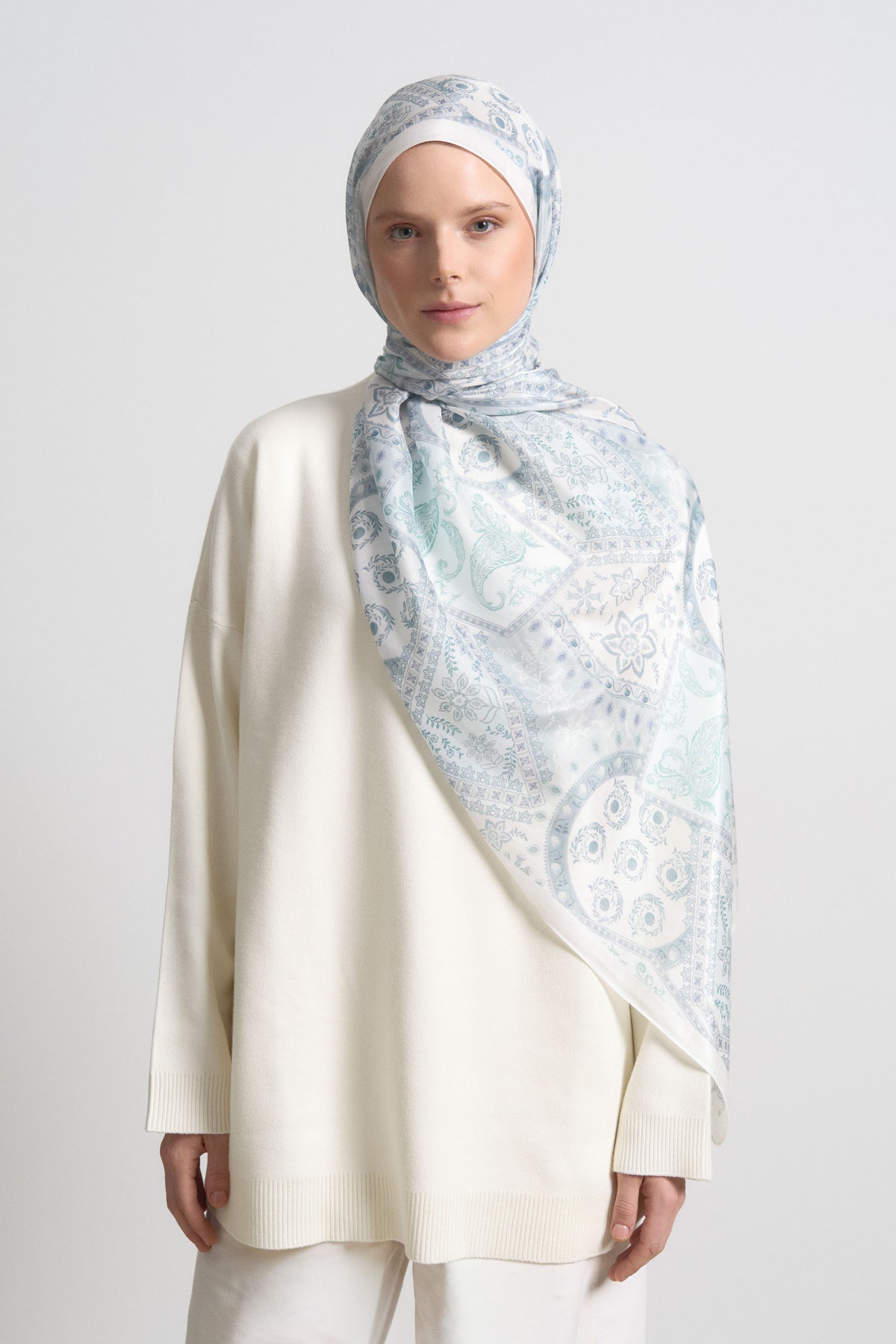 Beyhan Lyocell Blend Natural Shawl - Light Blue