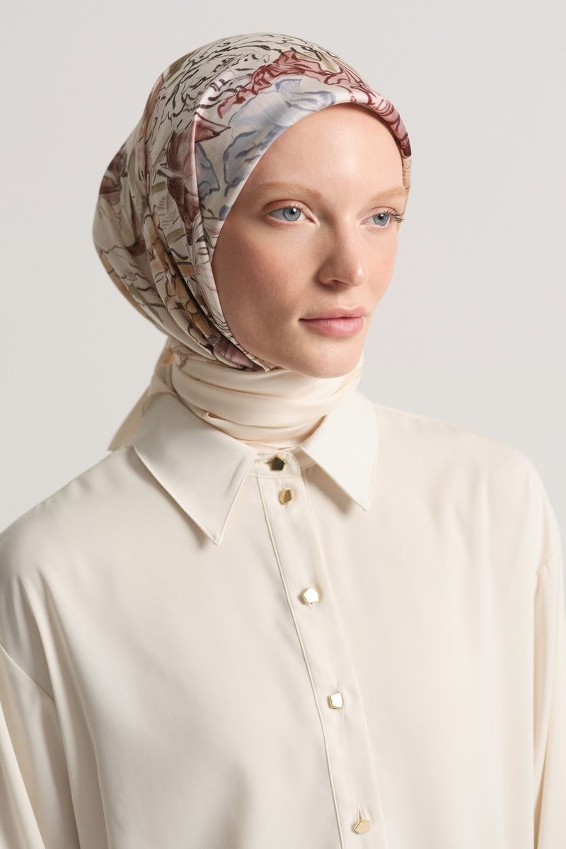 Rayiha %100 Twill İpek Eşarp - Ekru