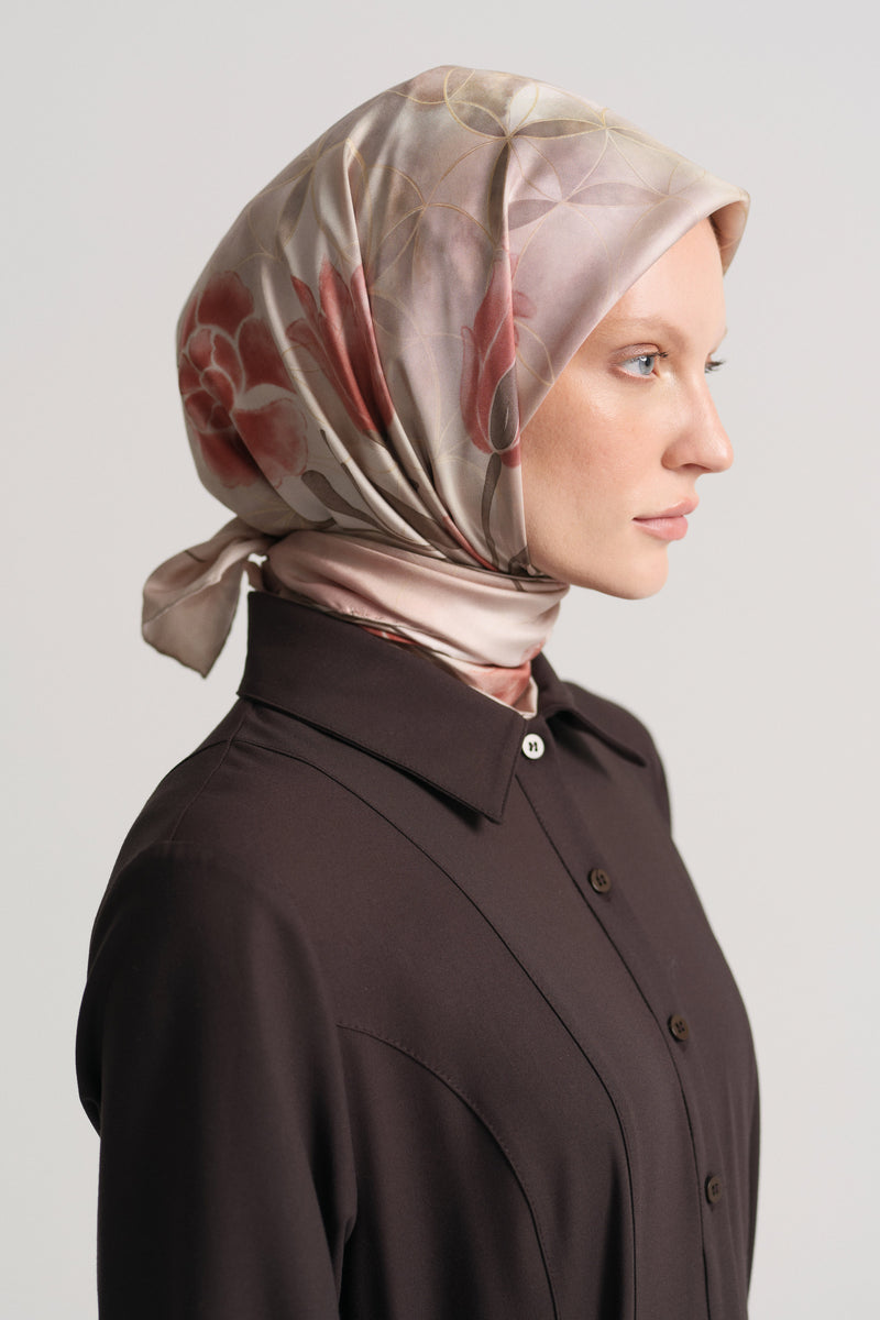 Mihrimah %100 Twill İpek Eşarp - Pudra